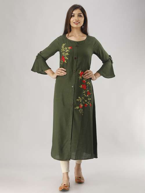 round neck front slit kurta - 20155004 - Very Small Image - 1