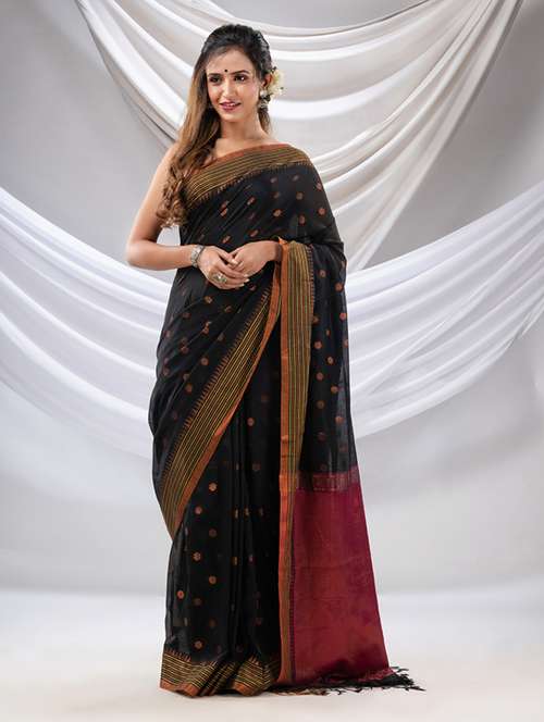 women's floral black colored saree with blouse - 20167057 - Very Small Image - 1