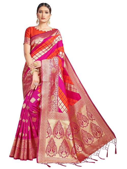 self design banarasi saree with blouse - 20175493 - Very Small Image - 1