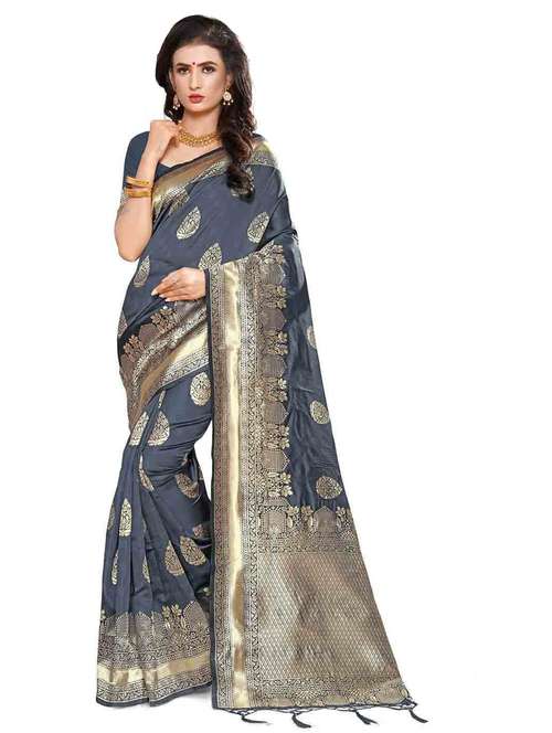 women's self design grey colored saree with blouse - 20175635 - Very Small Image - 1