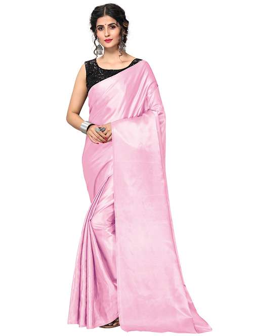 solid plain saree with embroidered blouse with blouse - 20191147 - Very Small Image - 1