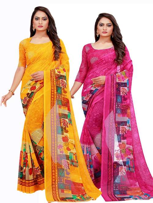 women's geometric multi colored saree with blouse - 20210049 - Very Small Image - 1