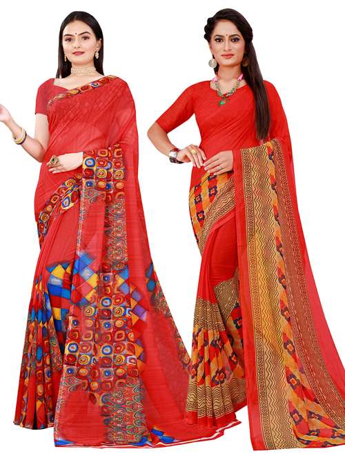 pack of 2 printed saree with blouse - 20210619 - Very Small Image - 1