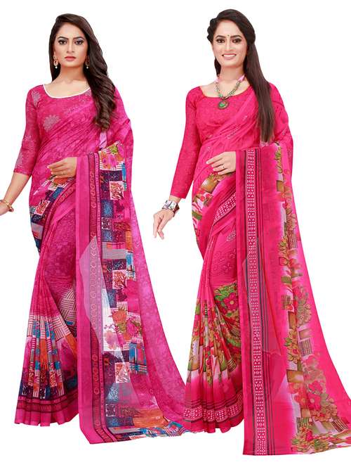 pack of 2 printed saree with blouse - 20210727 - Very Small Image - 1