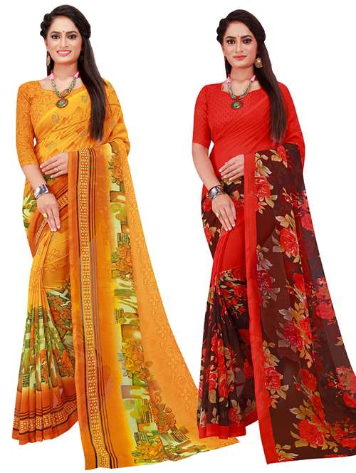 pack of 2 printed georgette saree with blouse - 20210787 - Very Small Image - 1