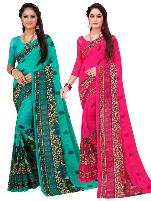 women's printed multi colored saree with blouse - 20216841 - Very Small Image - 1
