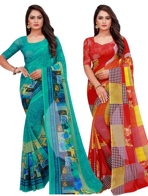 women's floral multi colored saree with blouse - 20217954 - Very Small Image - 1