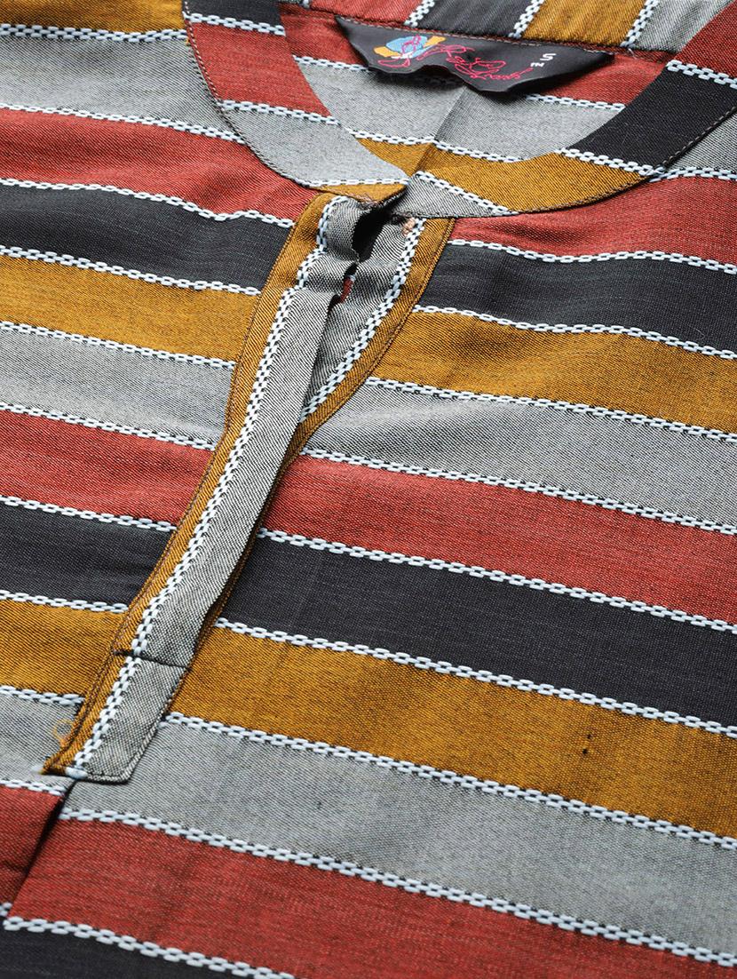 women multi color stripes mandarin neck a-line dress - 20225515 - Standard Image - 4