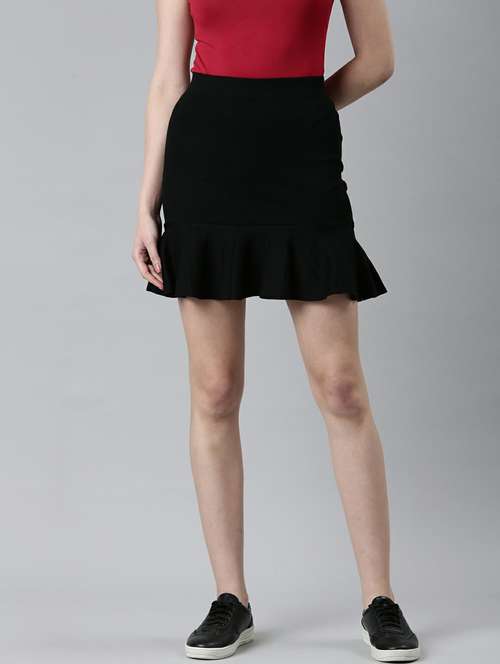 black solid high rise mini ruffled skirt - 20249441 - Very Small Image - 1