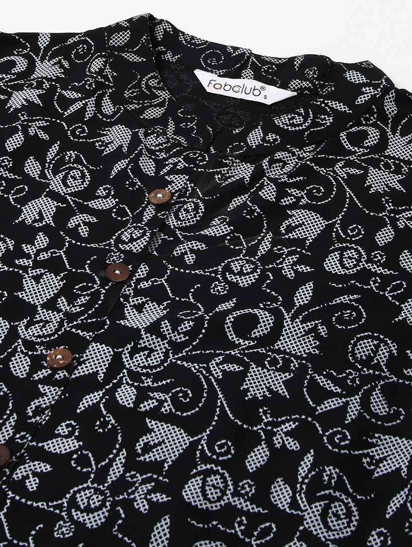 women black mandarin neck a-line kurti - 20253134 - Standard Image - 5