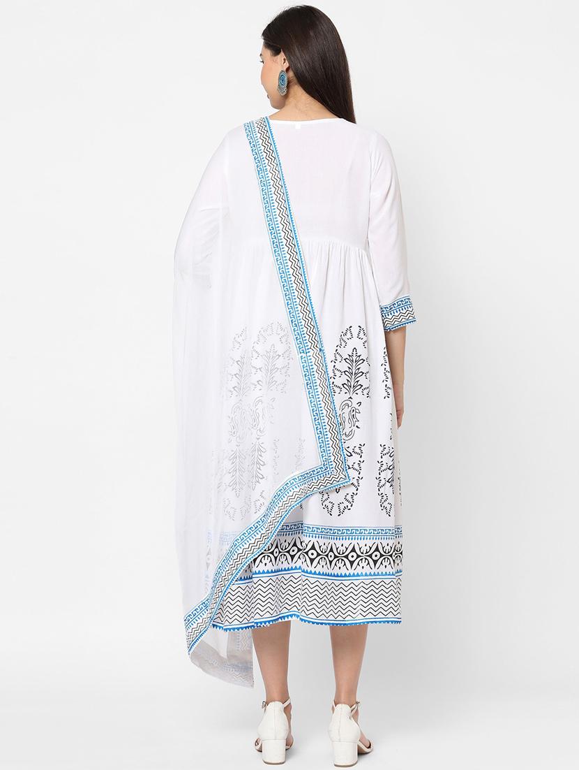 white colored kurta dupatta set - 20255593 - Standard Image - 4