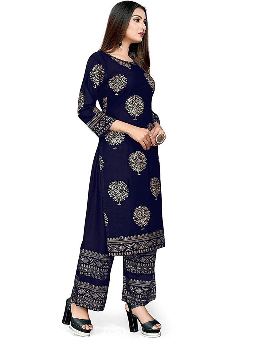 navy blue colored kurta palazzo set - 20255597 - Zoom Image - 1
