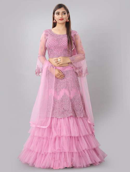 pink colored tiered lehenga - 20255997 - Very Small Image - 1