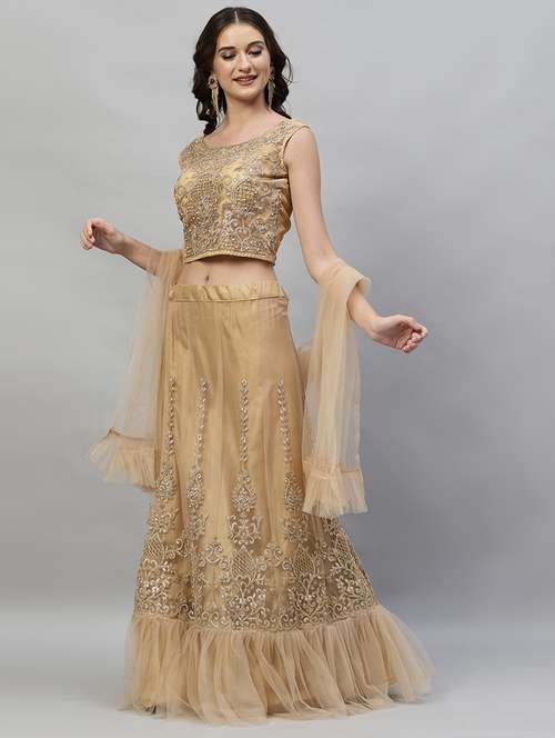 beige colored flared lehenga - 20256191 - Very Small Image - 1