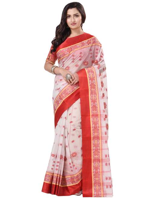 women's self design white colored saree with blouse - 20266388 - Very Small Image - 1