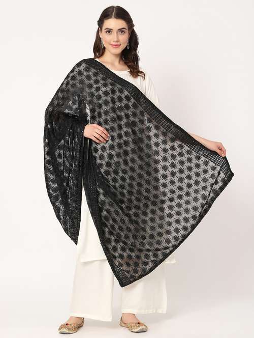 women black phulkari embroidered dupatta  - 20276658 - Very Small Image - 1