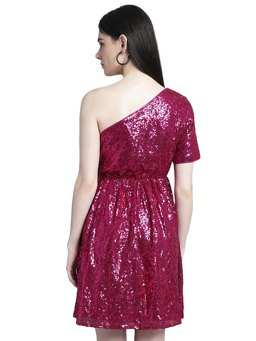 magenta sequin work a-line dress - 20277796 - Zoom Image - 2