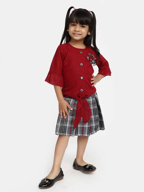 girls printed detailed top & skirt set - 20282610 - Very Small Image - 1