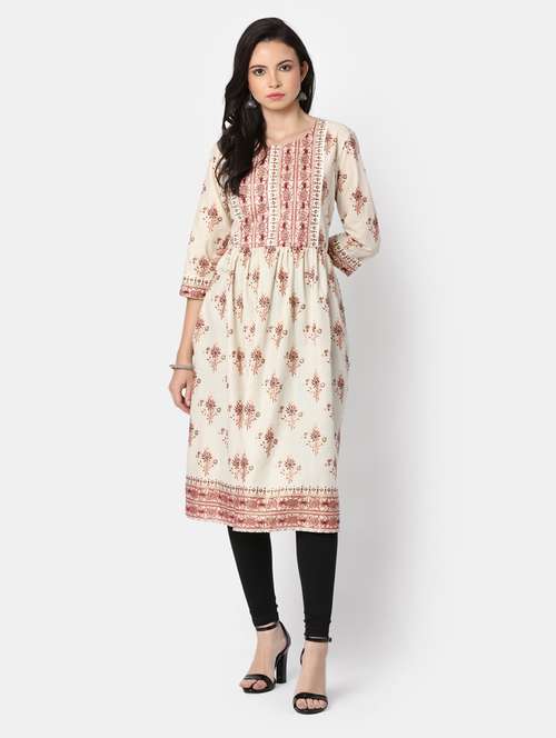 women white round neck a-line kurta - 20285826 - Very Small Image - 1