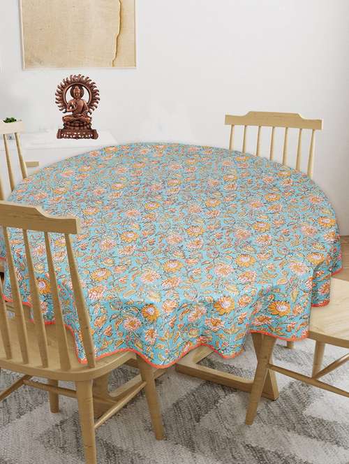 indhome life cotton round pack of 1 floral 4 seater dining table cloth cover, 56" diameter - 20290158 - Very Small Image - 1