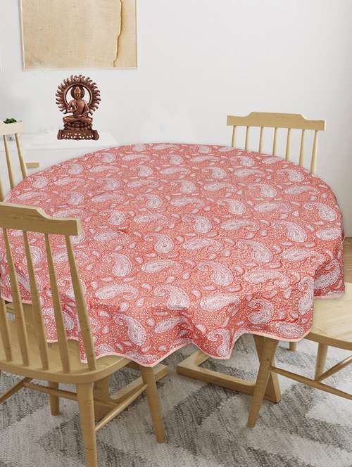 indhome life cotton round pack of 1 floral 4 seater dining table cloth cover, 56" diameter - 20290162 - Very Small Image - 1