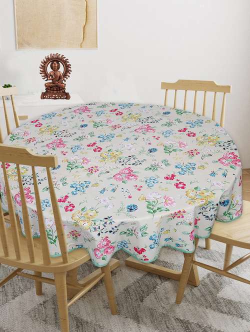 indhome life cotton round pack of 1 floral 4 seater dining table cloth cover, 56" diameter - 20290168 - Very Small Image - 1