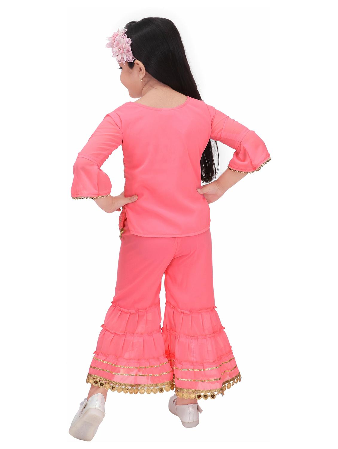 girls pink sequined kurta & sharara set - 20291136 - Standard Image - 2