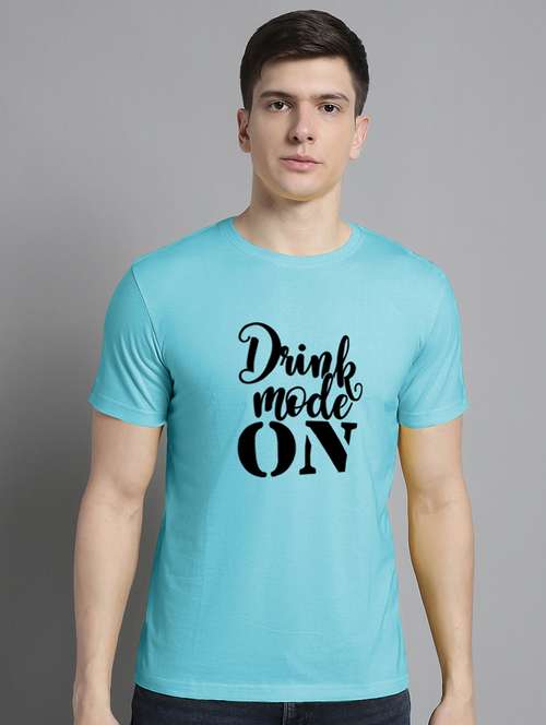 men light blue cotton chest print t-shirt - 20295686 - Very Small Image - 1