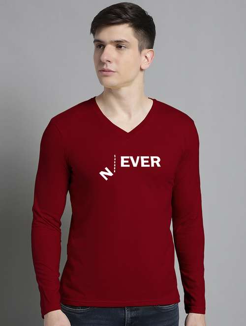 men maroon cotton chest print t-shirt - 20299122 - Very Small Image - 1