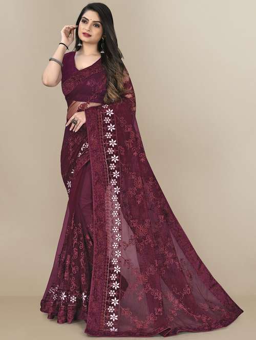 women's embroidered saree with blouse - 20299887 - Very Small Image - 1