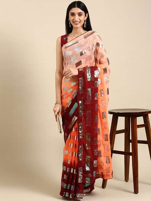 women all over box sequined saree with blouse - 20303099 - Very Small Image - 1