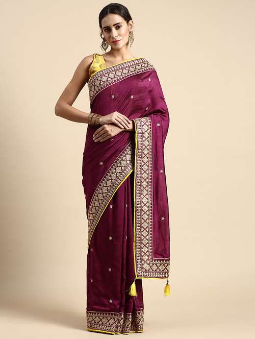 women's bordered purple colored saree - 20305463 - Very Small Image - 1