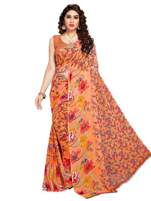 women's floral multi colored saree with blouse - 20306719 - Very Small Image - 1