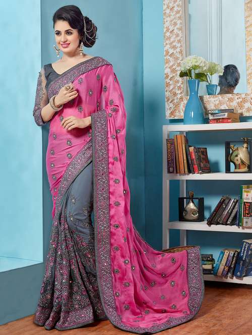 women's solid with work multi colored saree with blouse - 20306843 - Very Small Image - 1