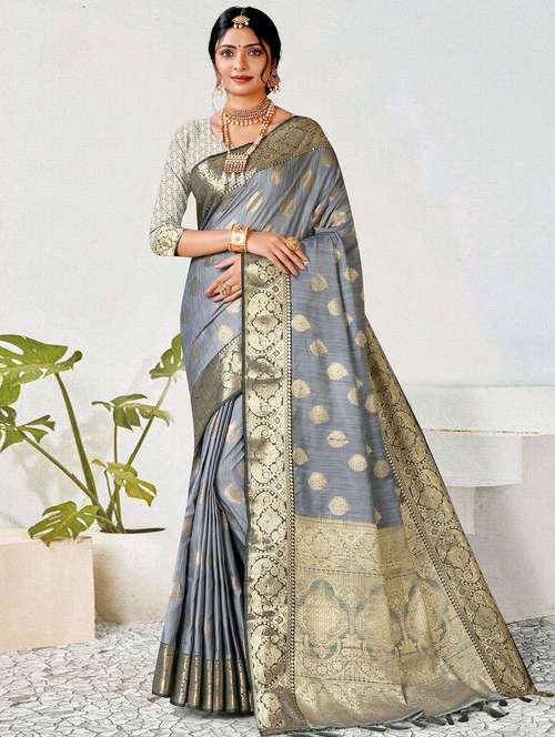 women's self design grey colored saree with blouse - 20306963 - Very Small Image - 1