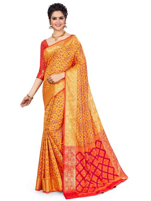 orange colored banarasi  saree with blouse - 20307031 - Very Small Image - 1