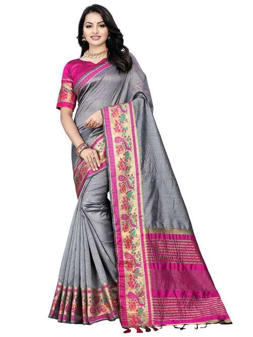 women's self design grey colored saree with blouse - 20307172 - Very Small Image - 1