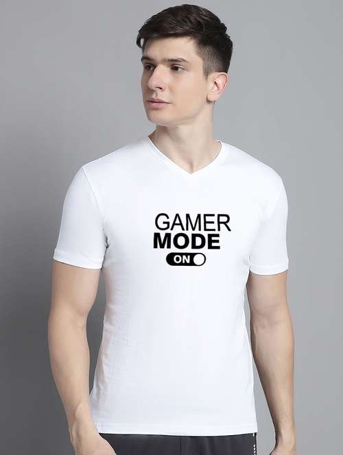 men white cotton chest print t-shirt - 20312192 - Very Small Image - 1