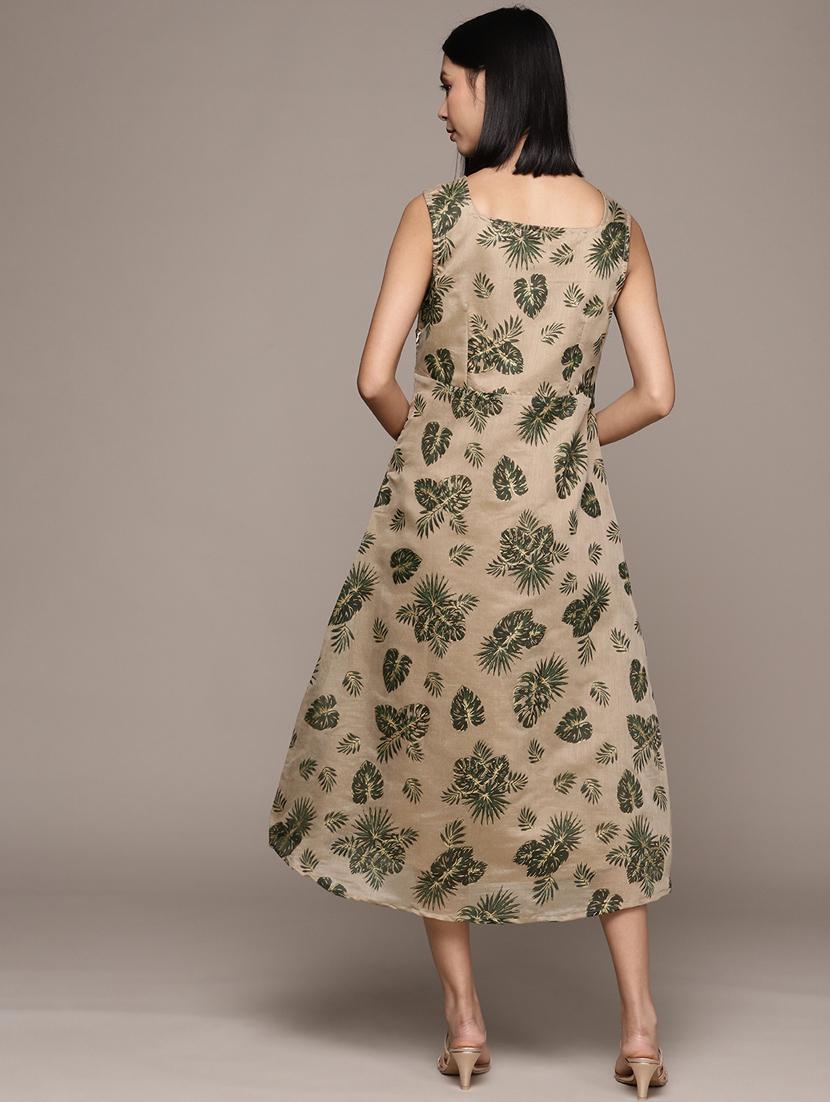 women khaki square neck a-line dress - 20312372 - Zoom Image - 3