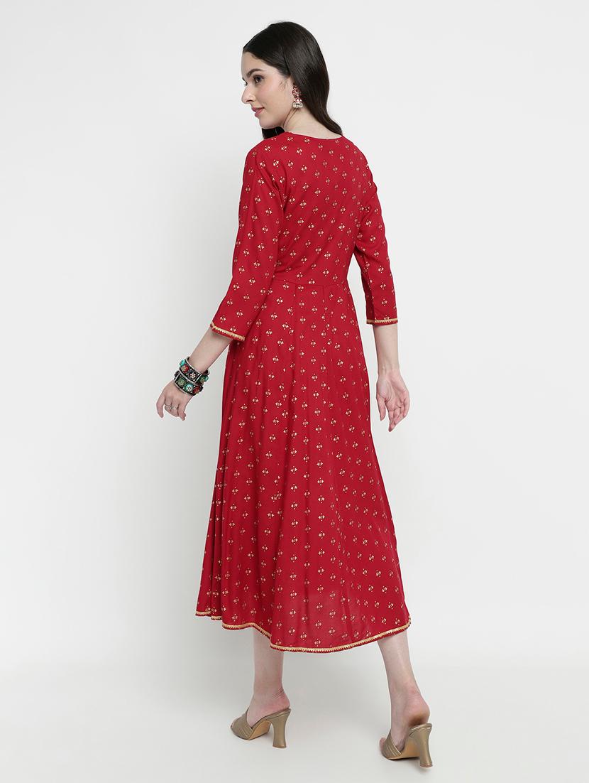 red colored flared kurta - 20316188 - Zoom Image - 4