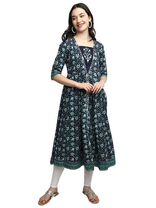 women blue square neck flared kurta - 20319743 - Very Small Image - 1
