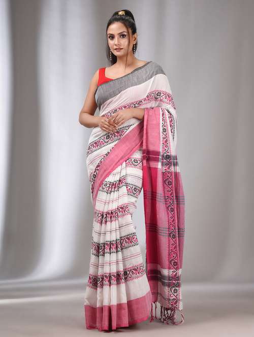women's printed white colored saree with blouse - 20322495 - Very Small Image - 1