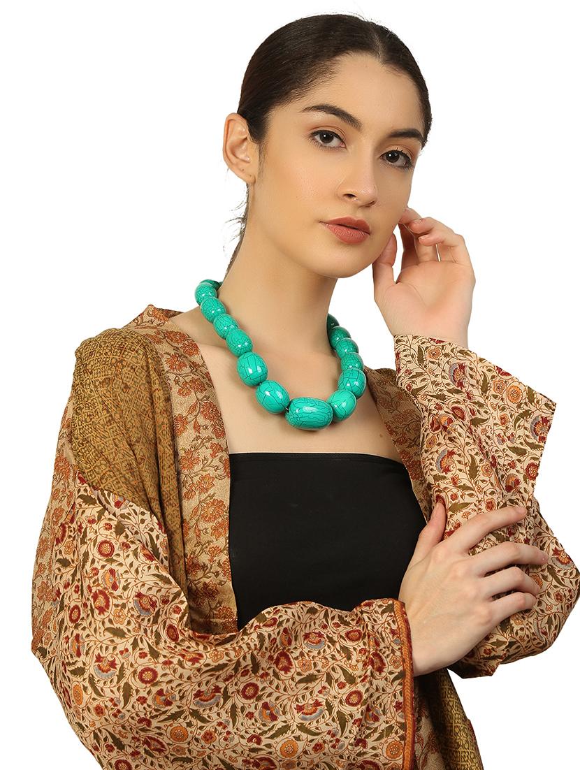 green metal statement necklace - 20331735 - Standard Image - 6