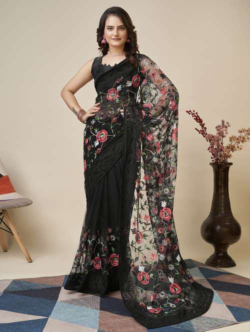 women's embroidered saree with blouse - 20334344 - Very Small Image - 1
