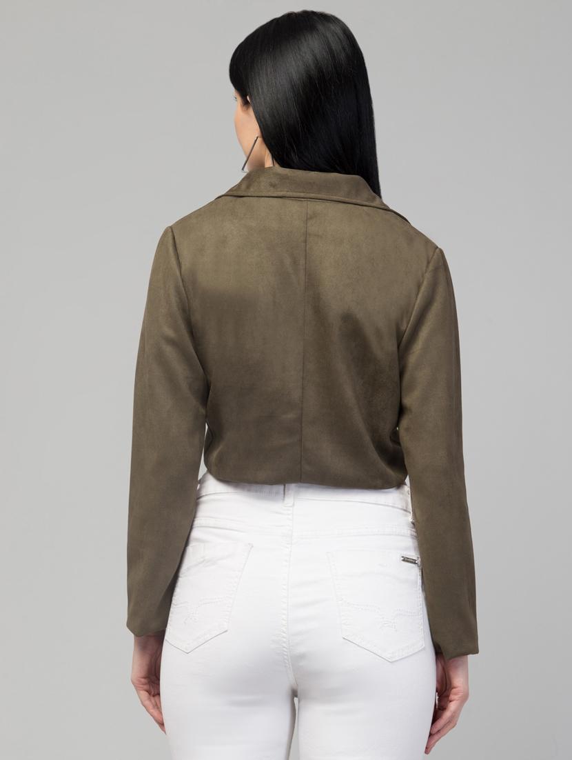 women solid faux leather summer jacket - 20340915 - Zoom Image - 2
