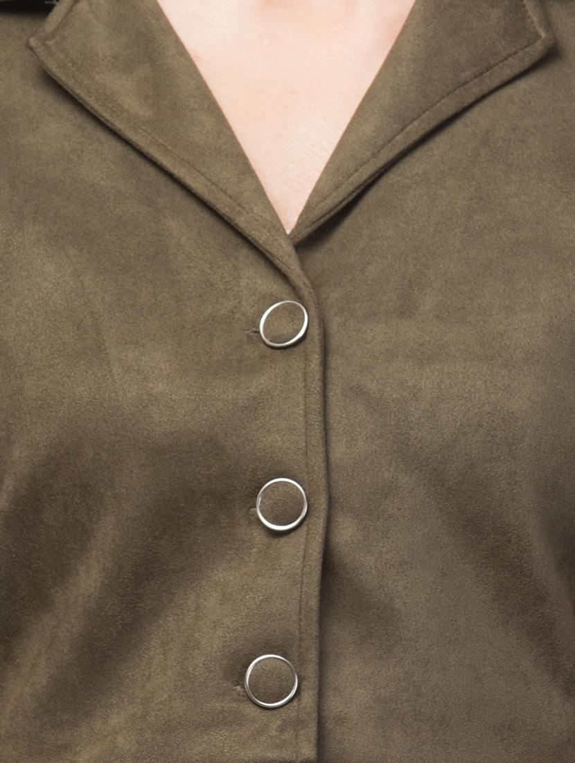 women solid faux leather summer jacket - 20340915 - Standard Image - 4