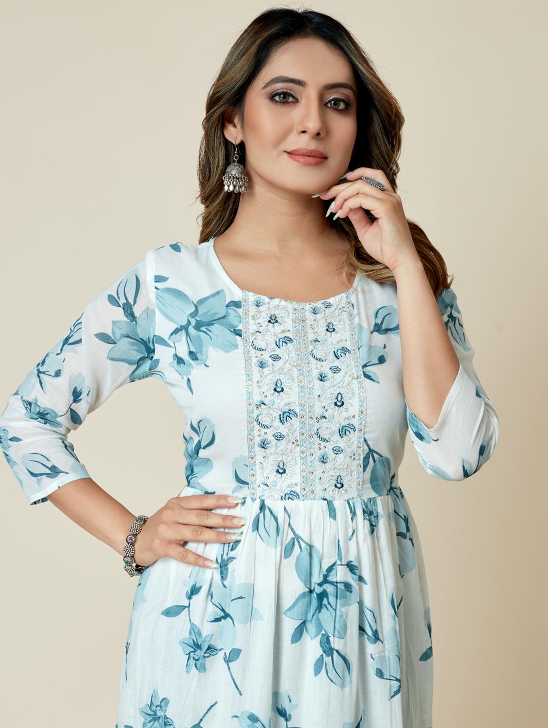blue colored flared kurta - 20362763 - Standard Image - 3