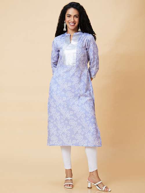 women lavender polyester straight kurta - 20375072 - Very Small Image - 1