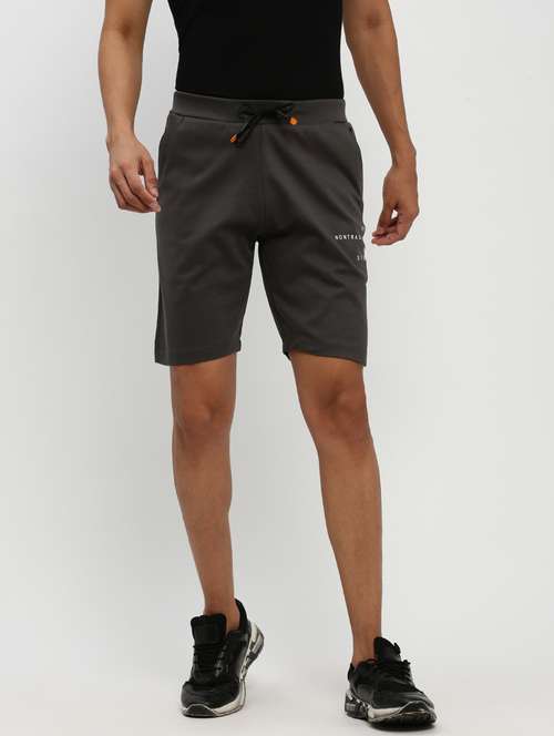 men grey typography cotton blend shorts - 20383908 - Very Small Image - 1