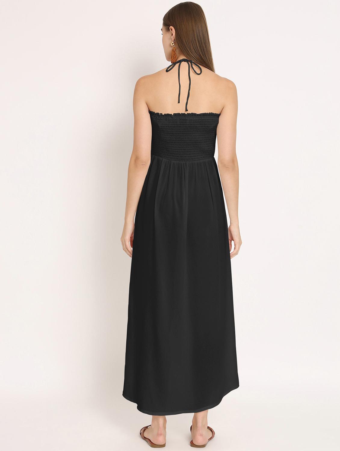 black solid halter neck a-line dress - 20386189 - Zoom Image - 4